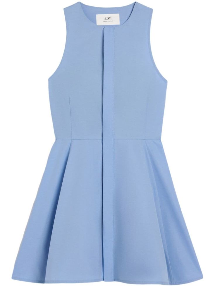 alice blue cotton round neck sleeveless concealed front fastening flared skirt thigh-length Pleated A-line Sleeveless Dress For Daywear, A-line Pleated Sleeveless Dress For Daywear, Summer Mini Dress With Back Zipper For Work, Summer Workwear Mini Dress With Back Zipper, Fitted Blue Pleated Sleeveless Dress, Sleeveless Fit And Flare Dresses For Daywear, Pleated Fit And Flare Sleeveless Dress, Spring Blue Pleated Sleeveless Dress, Spring Blue Sleeveless Pleated Dress