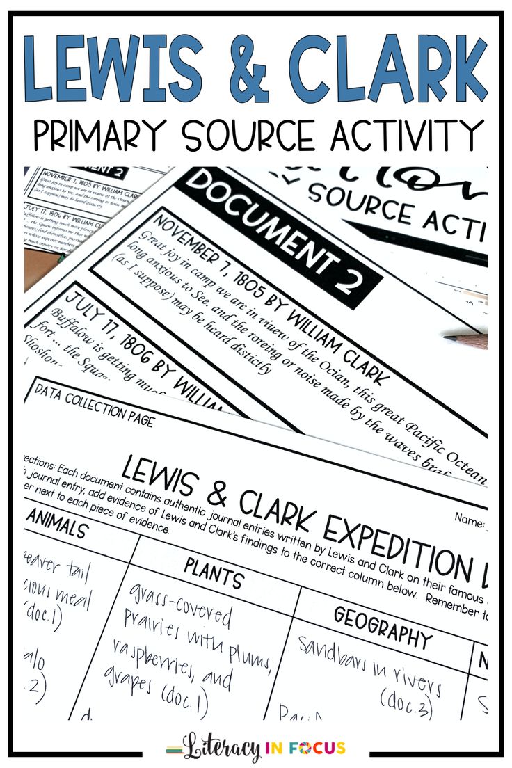 the lewis and clark primary source activity is shown in black and white with text on it