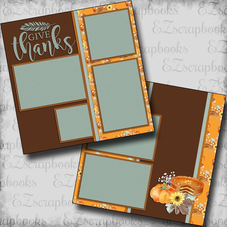 two thanksgiving cards with the words give thanks and pumpkins on them in brown, orange and green