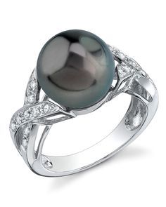 This Tahitian South Sea ring will make a perfect gift for any upcoming occasion. This 18K white gold ring has a beautiful 11mm Tahitian South Sea pearl. Adorned with 18 sparkling diamonds, this stunning pearl ring exhibits all the beauty of the South Sea. Fine Jewelry Tahitian Pearl For Wedding, Tahitian Pearl Fine Jewelry For Wedding, White Gold Tahitian Pearl Jewelry With Diamond Accents, Tahitian Pearl White Gold Jewelry With Diamond Accents, Tahitian Pearl Wedding Ring Jewelry, Silver Tahitian Pearl Fine Jewelry Ring, Fine Jewelry Silver Ring With Tahitian Pearl, Tahitian Pearl Jewelry With Diamond Accents For Wedding, Elegant Tahitian Pearl Ring As A Gift