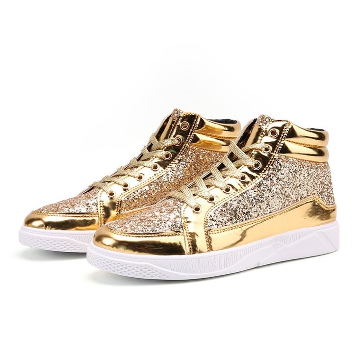 WLF Design Men's Sports Fashion Leather Metallic Sneaker Shoes Glittery Shoes, Casual Punk, Sequin Shoes, Metallic Sneakers, Mens Skate Shoes, Style Sportif, Bling Shoes, Glitter Sneakers, Club Bar