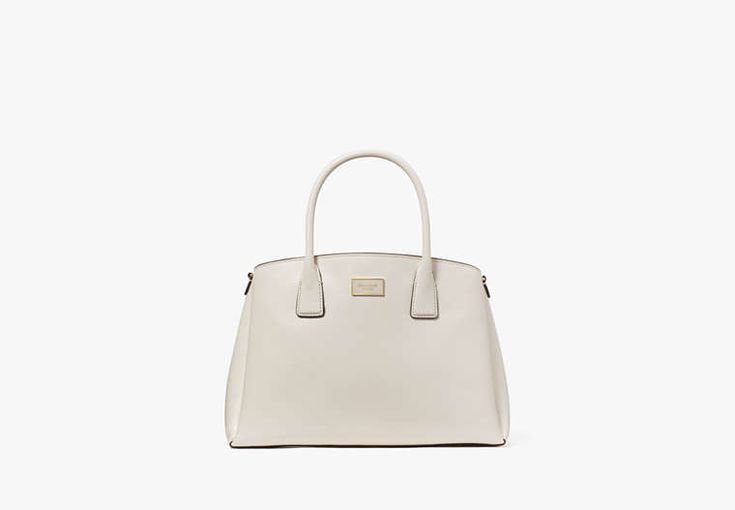 Add instant style to your in-office days with this sophisticated leather satchel. | Kate Spade Serena Satchel, Parchment Elegant Textured Leather Satchel For Office, Chic Textured Leather Satchel For Work, Elegant Textured Leather Satchel For Formal Occasions, Elegant Textured Leather Structured Satchel, Timeless White Satchel For Office, Modern Satchel With Silver-tone Hardware For Work, Elegant Saffiano Leather Satchel, Elegant Saffiano Leather Shoulder Bag For Work, Chic White Satchel For Business