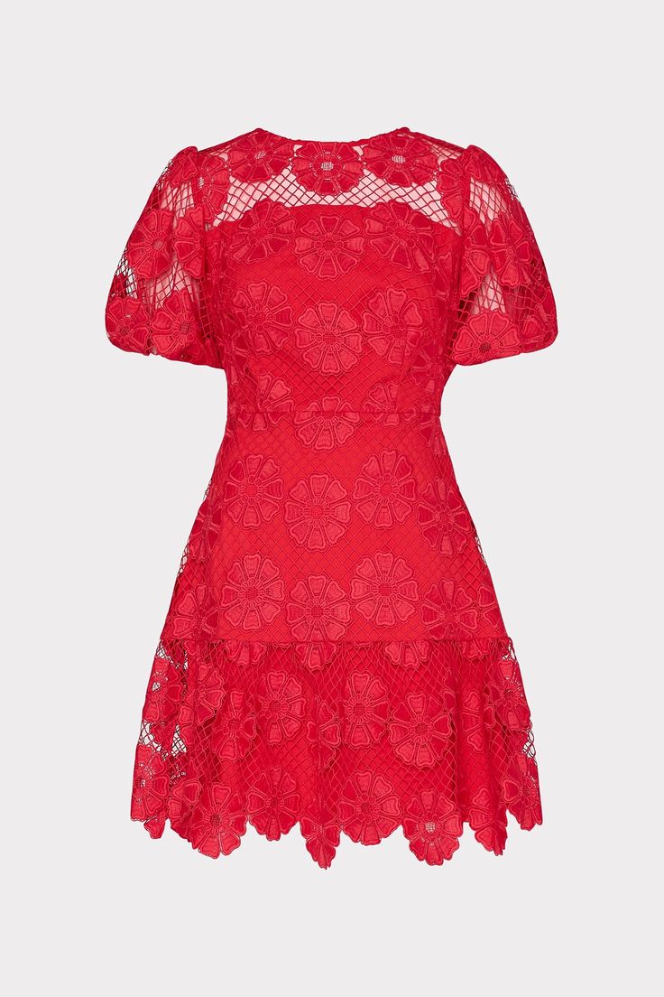 Elevate your cocktail party wardrobe with the Yasmin dress. This season’s version is done in our bursting bouquet black floral embroidery atop a mesh overlay. This mini dress features a feminine, slightly puffed short sleeve with a ruffled skirt. Minimal accessories required.For other similar pieces to the red Yasmin Daisy Lace Dress, check out Milly's curated dresses collection. Red Lace Mini Dress, Sheer Overlay Dress, Minimal Accessories, Lace Pink Dress, Ruffled Skirt, Red Lace Dress, Dress 12, Maxi Dress Cocktail, Cocktail Evening Dresses