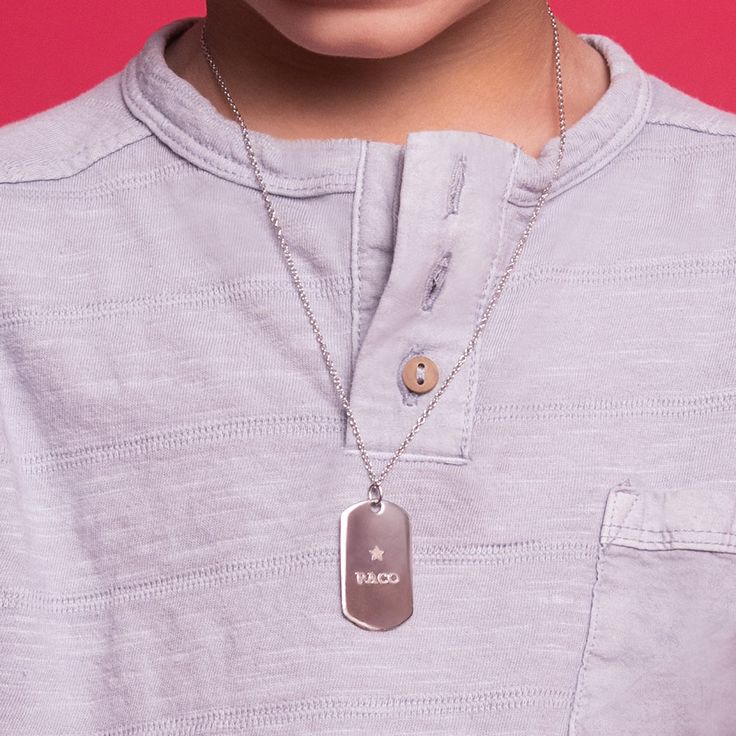 If you're looking for a special gift for a young boy in your life, this identification necklace is a meaningful gift for any event. This personalized chain ID necklace is entirely crafted of 925 sterling silver and polished to a bright shine making it suitable for those with sensitive skin. A 19 inch 925 sterling silver chain is also included. Packed carefully in its own little gift box. Age Group: Great Gift for Children & Teens; Safe for Sensitive Skin Material: 925 Sterling Silver Chain Lengt Personalized Adjustable Dog Tag Necklace, Adjustable Nickel Free Dog Tag Necklace, Nickel-free Dog Tag Necklaces For Father's Day, Nickel-free Dog Tag Necklace For Father's Day, Father's Day Nickel-free Dog Tag Necklace, Father's Day Dog Tag Necklace For Gift, Nickel-free Dog Tag Charm Necklace For Gift, Father's Day Dog Tag Necklace Gift, Father's Day Gift Dog Tag Necklace