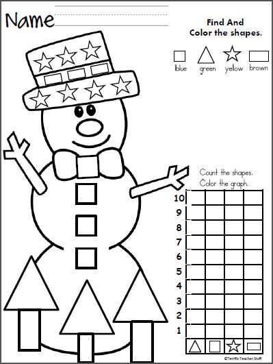 a snowman worksheet with numbers and shapes to help students practice their skills