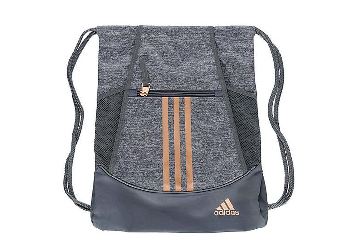 the adidas backpack in grey and gold is shown with an orange stripe on the side