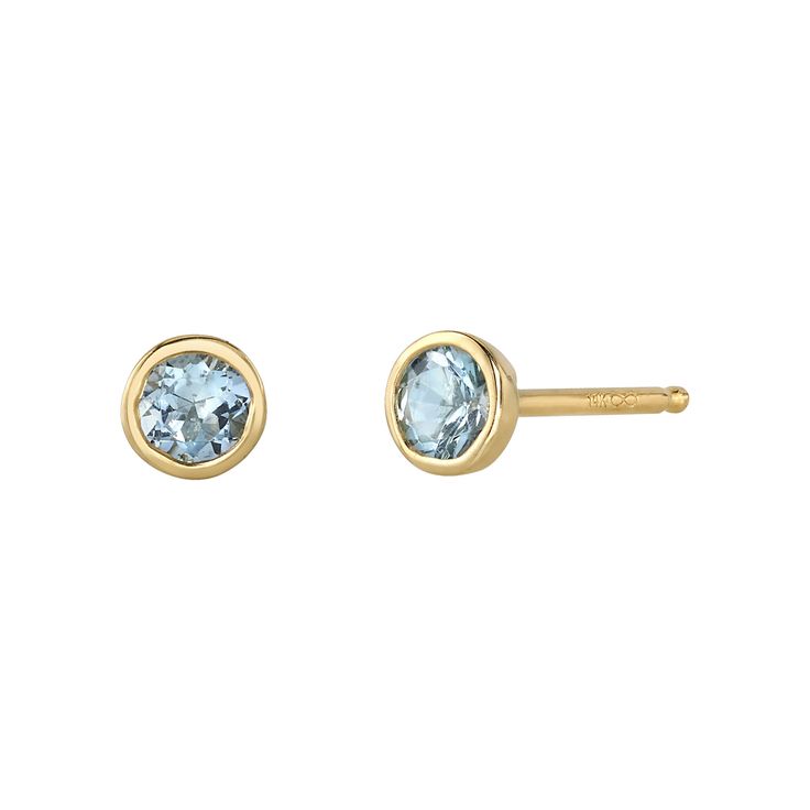 Classic aquamarine birthstone earrings. Sparkling studs perfect for everyday wear. Aquamarine is often given as a gift for 19th anniversaries. The stone of sailors, it was thought to calm waves and keep sailors safe at sea. Also believed to enhance the happiness of marriages, give courage, and increase intelligence. Yellow Gold Birthstone Earrings For Birthday, Classic Blue Topaz Birthstone Earrings, Blue Topaz Birthstone Round Earrings, Gift Blue Topaz Birthstone Earrings, Blue Topaz Birthstone Earrings For Anniversary, Blue Topaz Birthstone Earrings, Anniversary Blue Topaz Birthstone Earrings, Increase Intelligence, March Birthdays