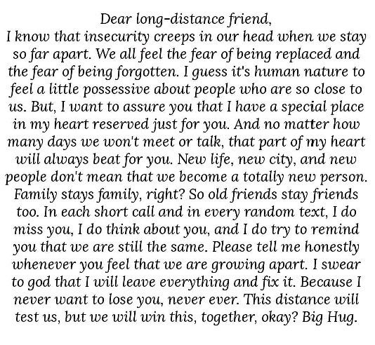 a poem written in black and white with the words dear long - distance, friend