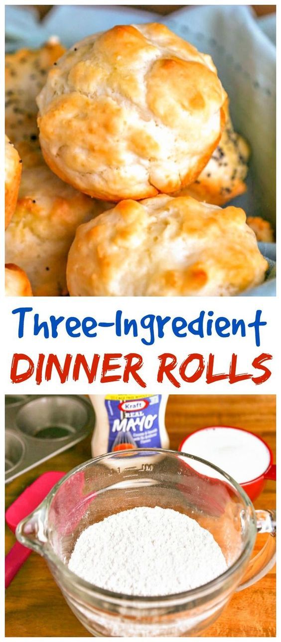 three ingredient dinner rolls are shown in this collage