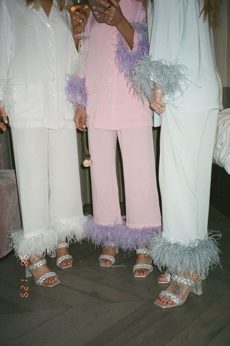 silky pajamas with feathers for a valentines sleepover party