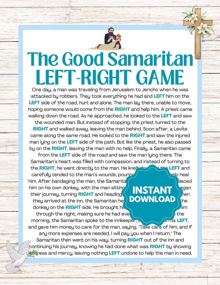 the good samarian left - right game is shown in this printable version