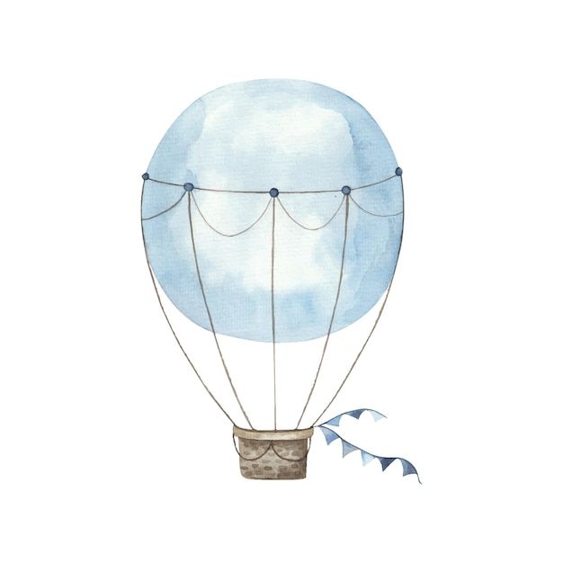 a watercolor painting of a hot air balloon flying in the sky