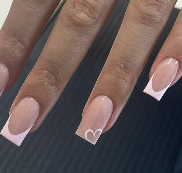 Square Nails White Design, Soft Square Nails Design, Matching Heart Nails, Valentinstag Nails, Nagel Inspiration, Pink Tip Nails, Wave Nails, Beige Nails, Girly Acrylic Nails