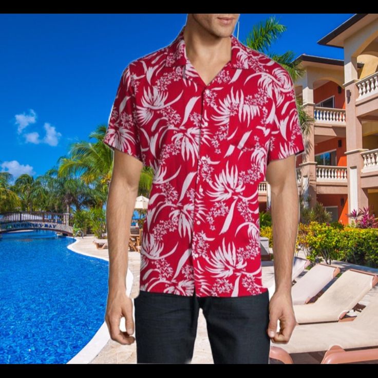 This Tropical Red Palm Printed Button Down Sport Shirt Will Add A Playful Touch To Your Look. Features Button Down Front Closure, Chest Patch Pocket, Notched Lapel, And Short Sleeves. Size Small, Approx 29 Inches From Shoulder To Hem. Nwt Color: Red Tropical Print Code#Bpi1ezs2 Red Hawaiian Button-up Shirt For Vacation, Red Camp Collar Top For Summer, Fitted Button-up Hawaiian Shirt For Vacation, Red Collared Top For Summer, Casual Red Camp Shirt For Spring, Fitted Red Short Sleeve Shirt For Summer, Casual Red Short Sleeve Shirt For Spring, Red Camp Collar Shirt For Spring, Fitted Red Shirt For The Beach