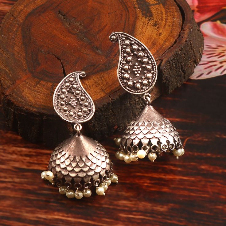 Item  Description - Material  -  Antique Finished Silver plated oxidized earrings  Weight  -   27.10 Grams  Inches   -   2.3 Inches  Length -  6.0 Centimetre Width   -   2.5 centimetre  Pattern - Traditional wear, Party wear, Wedding gift, Daily wear, Casual wear, personalized gift, anniversary gift  Best price guaranteed  We strive continuously to serve our customers better and keep updating our shop with new designs regularly .  We can also supply in wholesale quantities. To enquire about whol Bohemian Silver Dual-tone Earrings, Bohemian Alloy Earrings For Weddings, Elegant Silver Danglers For Navratri, Dual-tone Metal Jhumkas Temple Jewelry, Dual-tone Metal Jhumkas In Temple Jewelry Style, Dual-tone Earrings For Diwali, Festive Oxidized Finish Hoop Earrings, Temple Jewelry Style Round Metal Earrings, Metal Round Temple Jewelry Earrings