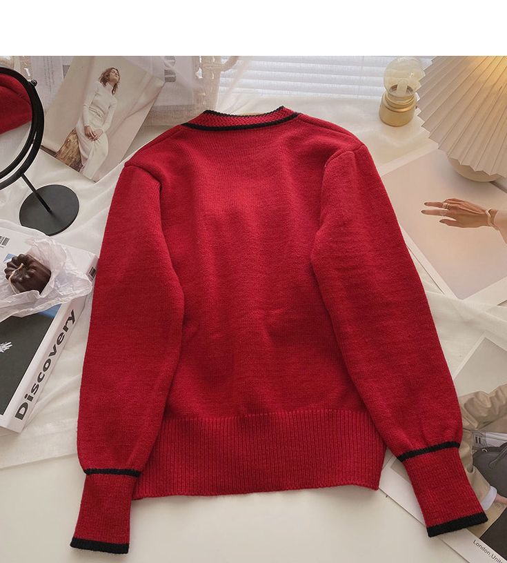 Style: commuting Size: one size Color: black, white, red Vintage Sweaters, Long Cardigan, Long Sleeve Cardigan, Sweater Cardigan, Men Sweater, Long Sleeve Tops, V Neck, Long Sleeve, Red