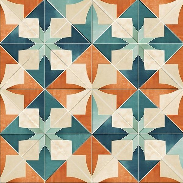 an orange, blue and white tile pattern