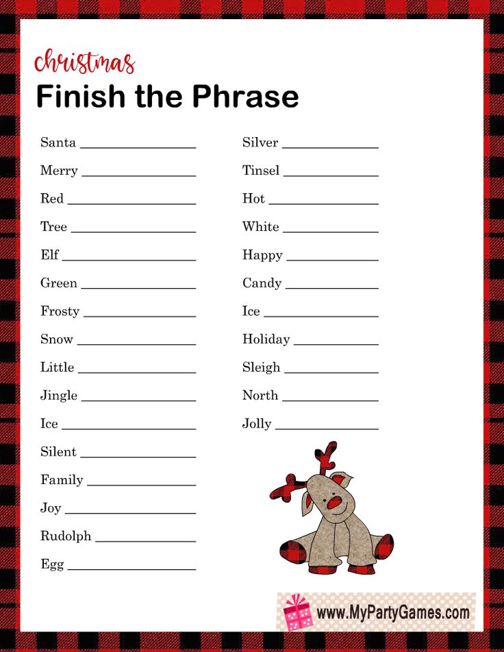 christmas printables for kids with the words finish the phrase in red and black