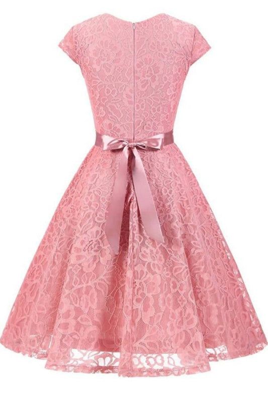 Key Features:Material: Polyester, Lace Pattern: Solid Dress Length: Short Waist Line: Standard-waistType: StreetEmbellishments: Patchwork,LaceDress Style: CuteBuilt-in :NoAny questions about the item, feel free to Contact Us Pink A-line Lace Dress, Pink A-line Dress With Lace Patchwork, Elegant Pink Lace Party Dress, Pink Lace Patchwork Bridesmaid Dress, Pink Bridesmaid Dress With Lace Patchwork, Pink Lace Patchwork Dress For Summer, Pink Lace Mini Dress For Prom, Feminine Pink A-line Lace Dress, Pink Lace Dress With Lace Patchwork