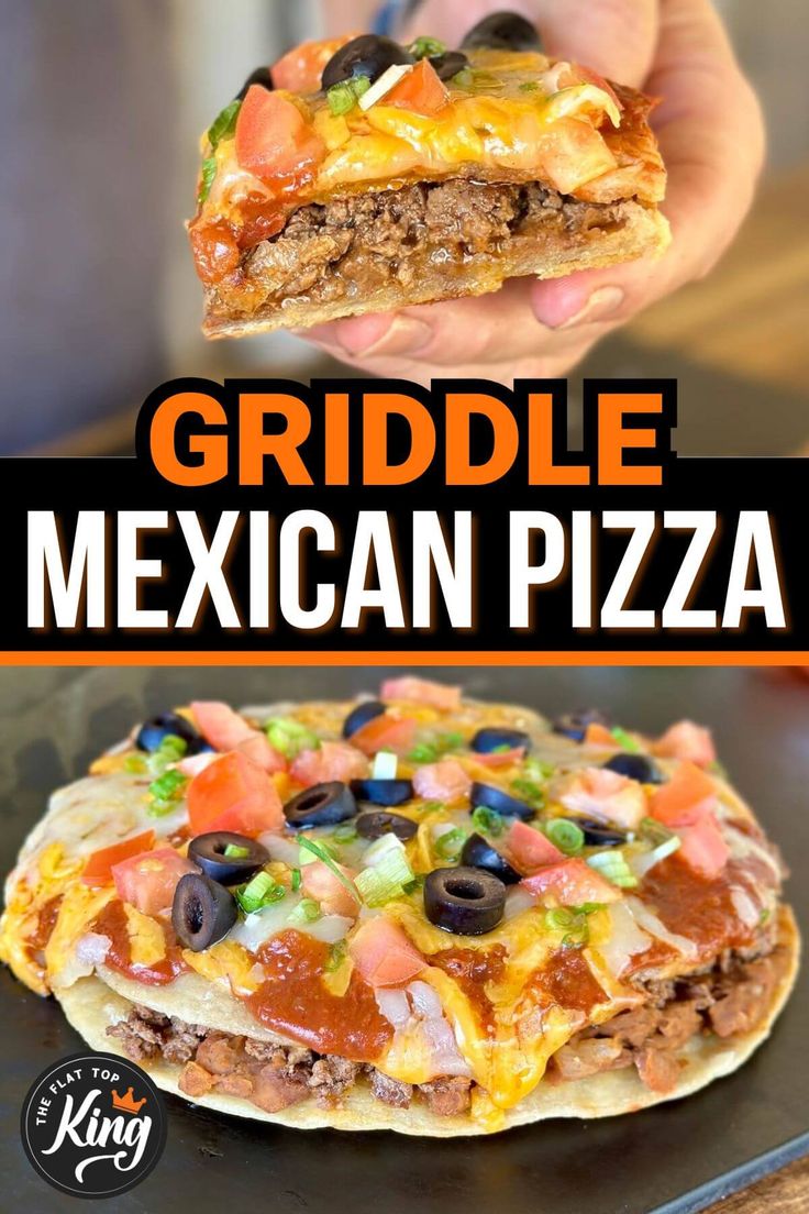 a close up of a plate of food with the words griddle mexican pizza