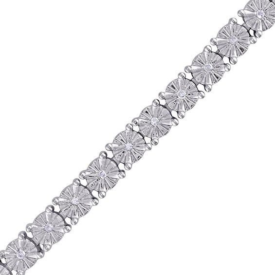 Build your collection of timeless style staples with this classic diamond tennis bracelet in sterling silver. Created in sterling silver Each diamond in this tennis-style design is artfully set to enhance size and sparkle. Wear this look solo or layered with other bracelets. Radiant with 1/4 ct. t.w. of diamonds This 7.0-inch bracelet secures with a box clasp. Style Staples, Peoples Jewellers, Diamond Tennis Bracelet, Box Clasp, Tennis Bracelet Diamond, Tennis Bracelet, A Box, Timeless Fashion, Tennis