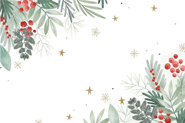 a christmas background with red berries and green leaves