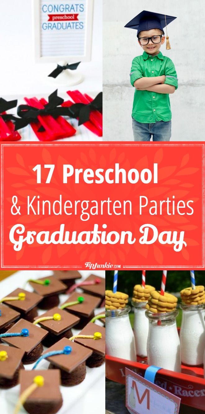 a collage of graduation pictures with the words, 17 preschool and kindergart parties & graduation day