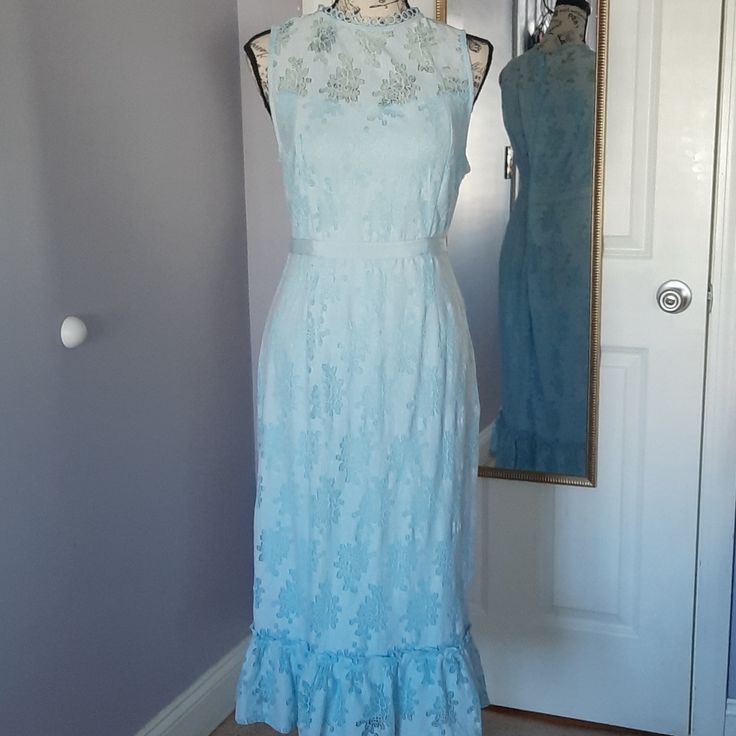 Newthis Darling Baby Blue Lace Dress With Ribbon Waistband And Ruffle Accent Is Perfect For Easter Or A Spring/Summer Wedding. Brand New, Never Worn. Spring Bridesmaid Lace Dress, Summer Bridesmaid Lace Dress With Ruffles, Blue Summer Dress With Lace Trim, Spring Bridesmaid Dress In Light Blue, Fitted Blue Midi Dress For Garden Party, Light Blue Bridesmaid Dress For Spring, Spring Light Blue Bridesmaid Dress, Blue Ruffled Midi Dress For Wedding, Fitted Midi Lace Dress For Bridesmaid