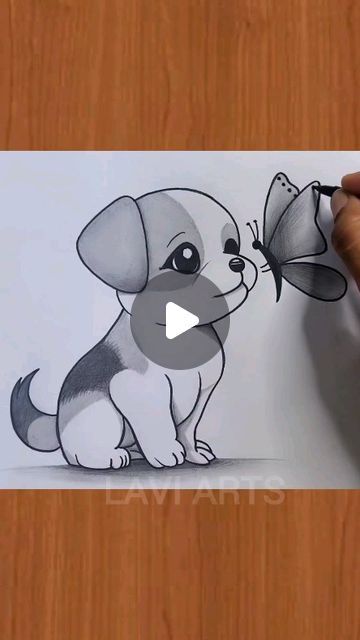 someone is drawing a cartoon dog with a butterfly on it's nose and the words,