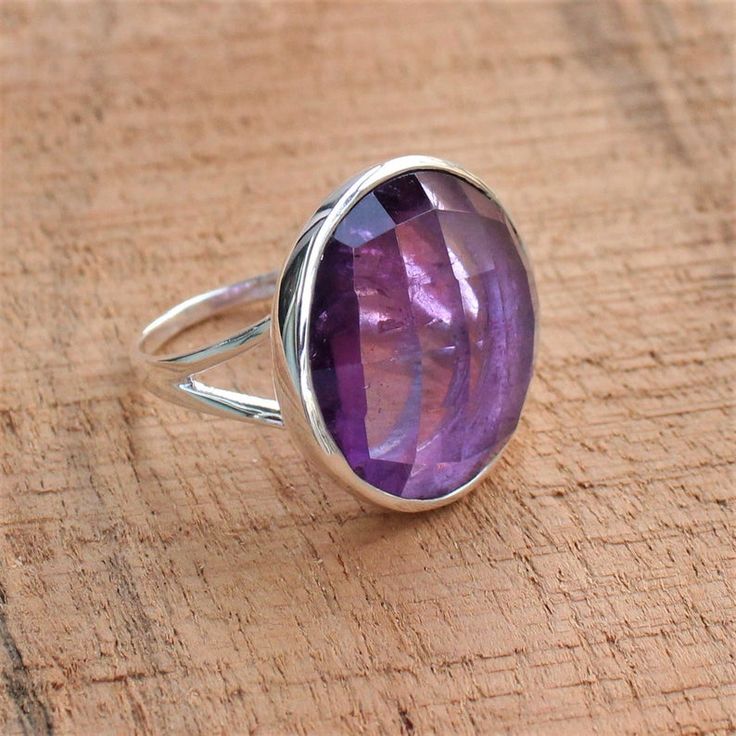 Natural amethyst ring Sterling Silver ring cocktail ring | Etsy Amethyst Solitaire Crystal Ring In Fine Jewelry Style, Amethyst Gemstone Birthstone Open Ring, Amethyst Open Ring Birthstone, Elegant Large Stone Amethyst Ring, Elegant Purple Ruby Ring Round Shape, Elegant Purple Ruby Ring Round Cut, Purple Faceted Ring For Formal Occasions, Formal Crystal Ring With Amethyst Gemstone, Formal Amethyst Crystal Ring With Gemstone