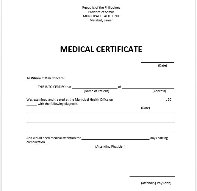 medical certificate is shown in this image