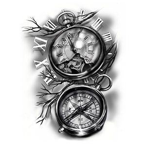 an image of a clock and tree branch tattoo design on the back of a shirt