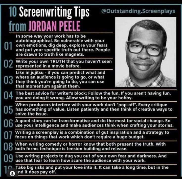 a poster with an image of jordan peele on it's back cover and the words, 10 screening tips from jordan peele