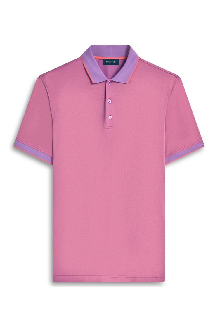 Mercerized cotton brings softness and polish to a polo crafted from a breathable piqué knit and framed in bright tipping at the collar and sleeves. 28" length Button half-placket Short sleeves 100% cotton Machine wash, dry flat Imported Spring Cotton Polo Shirt With Contrast Collar, Classic Pink Collared Polo Shirt, Classic Pink Polo Shirt, Classic Pink Top With Ribbed Collar, Fitted Purple Polo Shirt With Polo Collar, Pink Cotton Polo Shirt With Polo Collar, Purple Fitted Collared Polo Shirt, Fitted Purple Collared Polo Shirt, Fitted Purple Polo Shirt