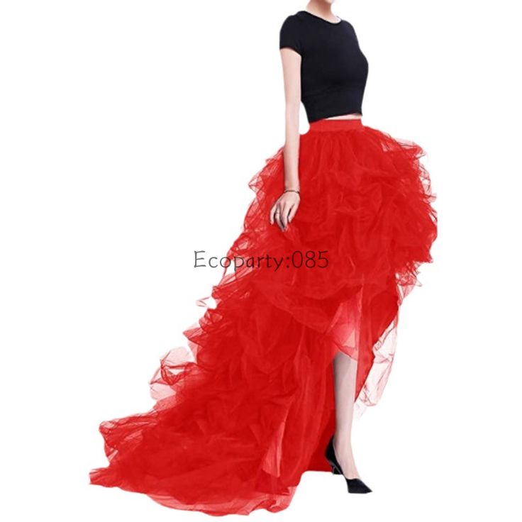 Women Mesh Skirt High-Waist Elastic Waistband High-Low Hem Tutu Skirt Lady Tulle Puffy Wedding Prom Tulle Long Skirt Bottoms, Red Floor-length Skirt For Party, Red Floor-length Party Skirt, Fitted Ruffled Skirt For Prom, Ruffled Voluminous Skirt For Prom, Voluminous Ruffled Skirt For Prom, Floor-length Flowy Skirt For Wedding, Prom Ruffled Voluminous Skirt, Fitted Tulle Skirt Bottoms For Prom