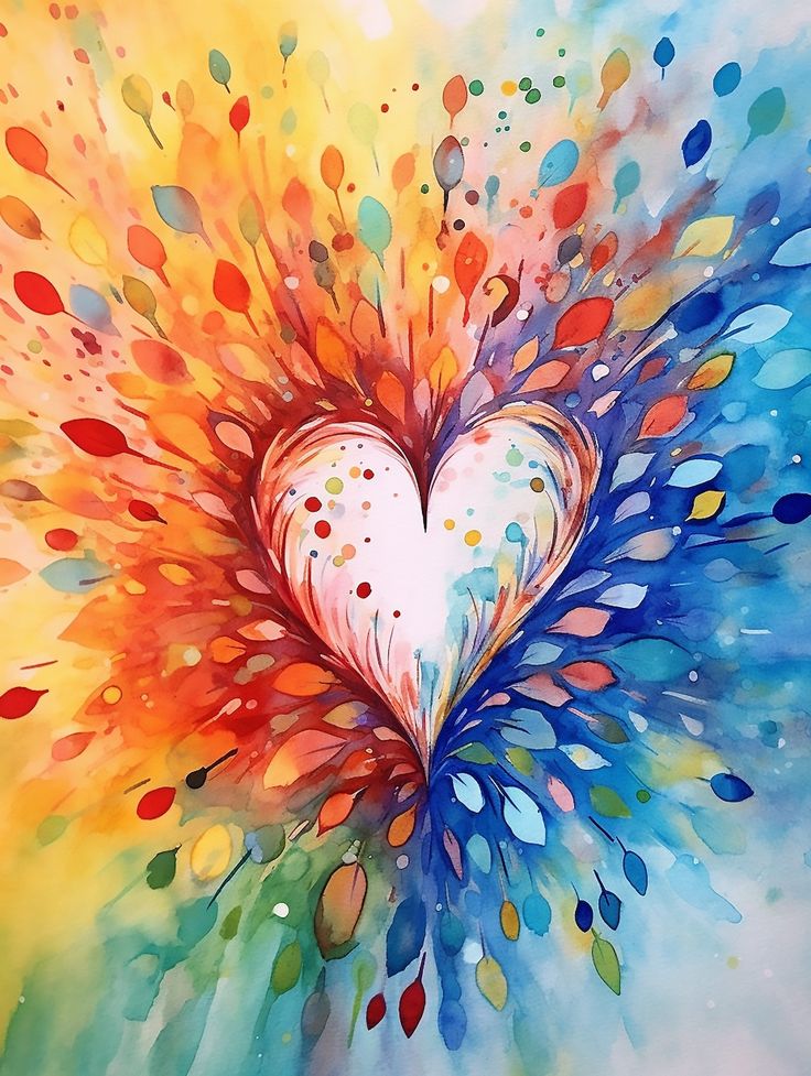 a painting of a heart with colorful paint splatters