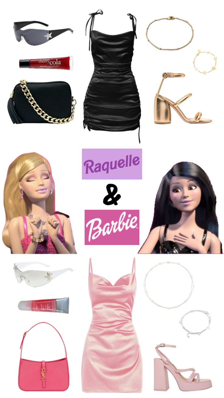 barbie dolls and accessories are shown in this image