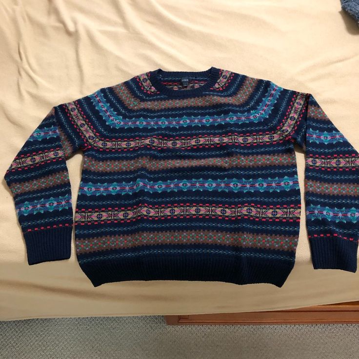 Never Worn, Stored In Smoke And Animal Free Environment. Casual Patterned Crew Neck Sweater, Casual Patterned Sweater For Winter, Winter Patterned Crew Neck Top, Patterned Crew Neck Winter Top, Casual Multicolor Tops With Fair Isle Pattern, Casual Red Fair Isle Pattern Tops, Classic Patterned Tops For Fall, Casual Crew Neck Sweater With Fair Isle Pattern, Casual Fair Isle Crew Neck Sweater