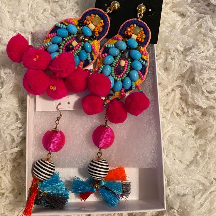 So Super Fun Nwt Earring Set. Both Earrings Are Colorful And Funky. Both Are Lightweight And Eye Catching! Pink Colorful Jewelry As A Gift, Pink Jewelry For Gift, Playful Pink Earrings For Beach, Vibrant Blue Drop Earrings, Vibrant Blue Dangle Earrings, Party Earrings With Colorful Beads, Pink Bohemian Earrings For Party, Bohemian Pink Earrings For Party, Vibrant Pink Earrings For The Beach