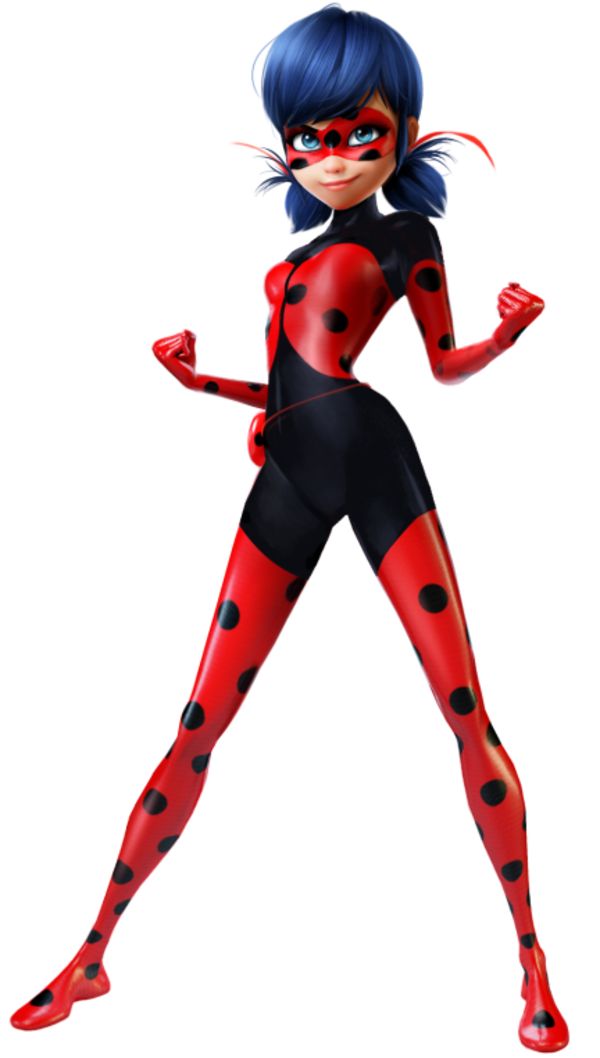 a woman dressed in red and black with polka dots on her body, posing for the camera