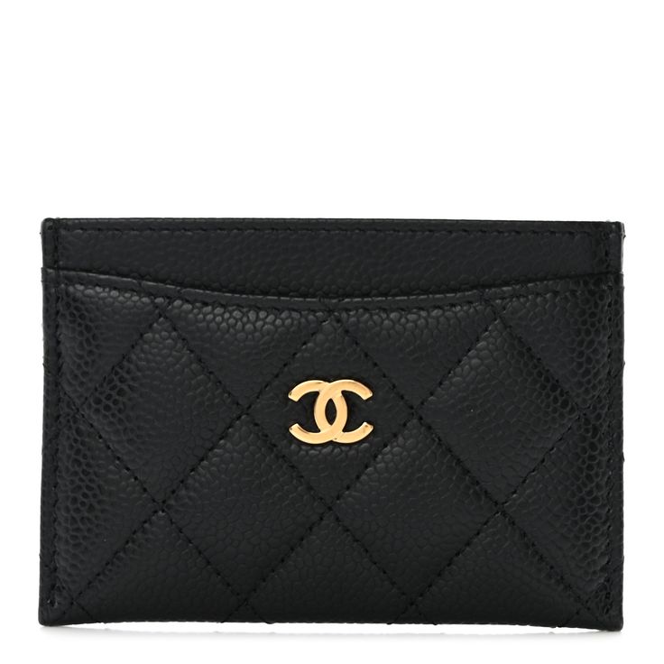 This is an authentic CHANEL Caviar Quilted Card Holder in Black. This card case is crafted of pebbled caviar leather in black. It features a small GOLD Chanel CC logo on the front and opens to a black fabric interior. Gold Chanel, Chanel Caviar, Cc Logo, Black Fabric, Card Case, A Black, Card Holder, Chanel, ? Logo