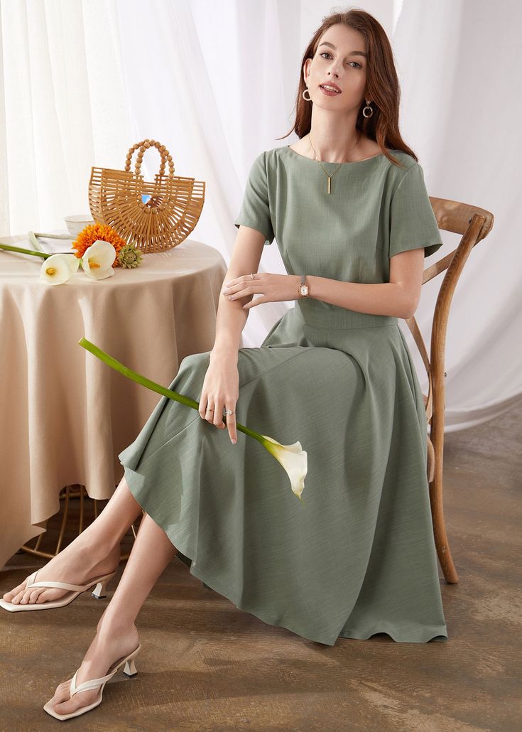 "DETAILS * More Color: https://etsy.me/34KDgPW * Cotton linen fabric * Two side seam pockets * No lining * Back zipper closure * Boat neckline * Swing dress * Midi length * Perfect for Summer, Spring, autumn * Wash by hand or machine with cold water, Ironing after dry * The model is 175cm (5′9″) tall with a 80cm (31.5\") bust, 66cm (26\") waist. She is wearing the green dress in size XS. CUSTOM MADE SERVICE If you * Change other color * Can't find your size in our size Chart * Change the Length Modest Sage Green Dress, Solid Color Vintage Summer Dress, Vintage Midi Dress For Summer, Vintage Solid Color Midi Dress For Spring, Solid Color A-line Vintage Midi Dress, Solid A-line Vintage Midi Dress, Solid Vintage A-line Midi Dress, Summer A-line Vintage Dress, Modest Wedding Guest Dress