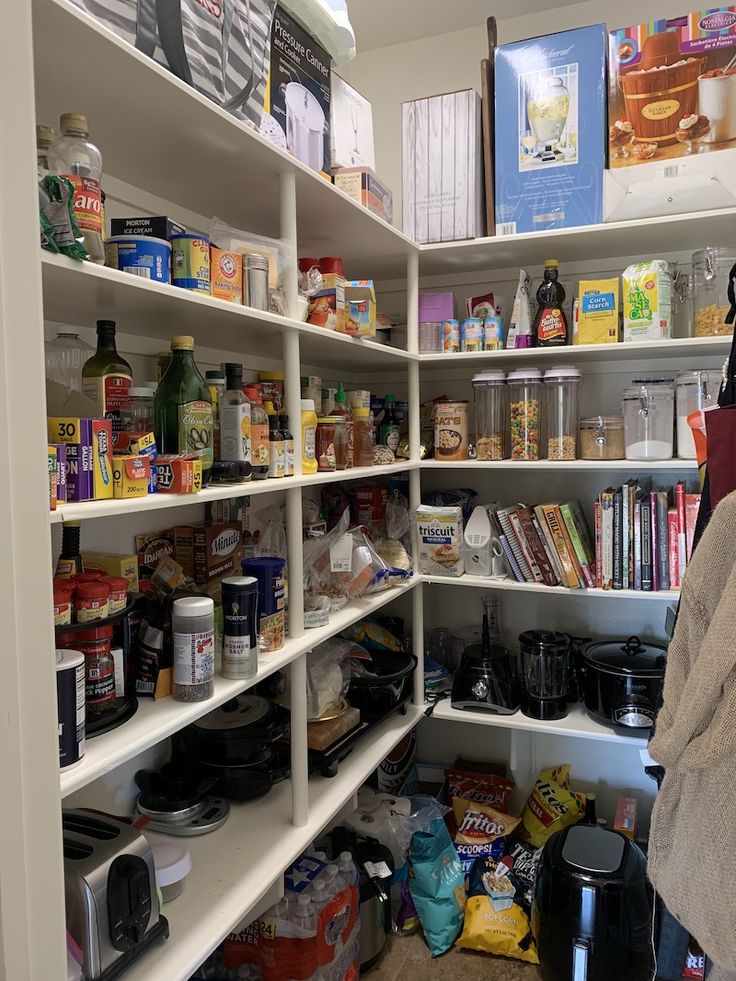 an organized pantry with lots of food items