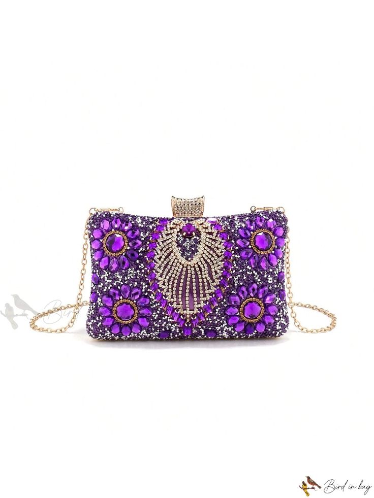 Bird in Bag - Elegant Emerald Green Evening Clutch with Delicate Tassels, Dazzling Diamonds, and Chain Shoulder Strap - Exquisite Luxury Handbag for Parties, Events, and Special Occasions - 2023 Collection Chic Purple Evening Bag As Gift, Chic Purple Evening Bag For Gift, Elegant Purple Shoulder Bag For Party, Chic Purple Clutch As A Gift, Chic Purple Shoulder Bag For Party, Gift Clutch With Chain Detail, Trendy Purple Clutch As A Gift, Chic Purple Bag For Events, Purple Chain Strap Shoulder Bag For Formal Occasions