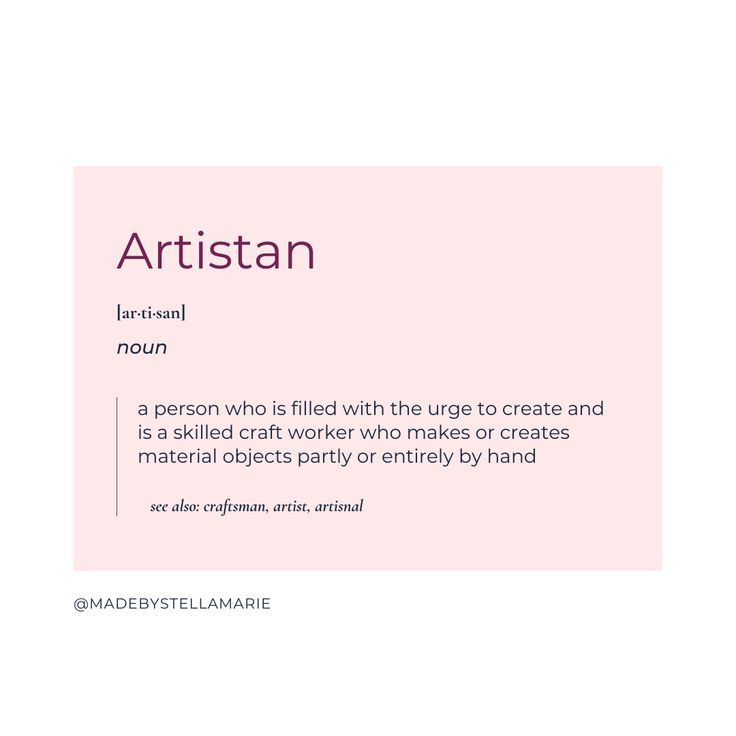 a pink poster with the words artisan on it's front and back side