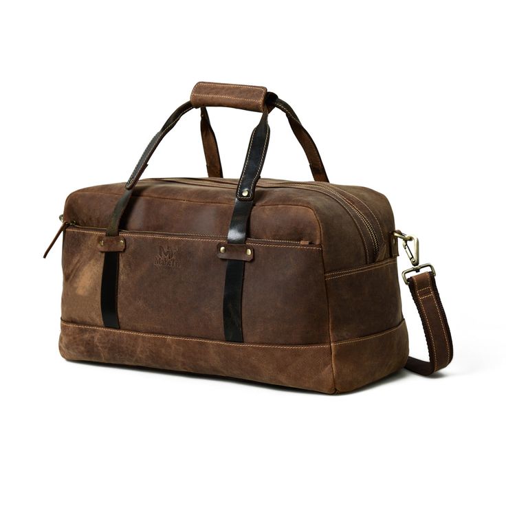 Brown Leather-lined Luggage For Travel, Brown Leather Lined Travel Bag, Leather Duffle Bag In Cognac For Travel, Brown Leather Lining Duffle Bag For Travel, Brown Leather Luggage For Overnight Trips, Classic Brown Travel Bag For Weekend Trips, Classic Brown Luggage For Overnight Trips, Leather Travel Bag With Leather Trim, Leather Weekender Bag With Leather Trim For Travel