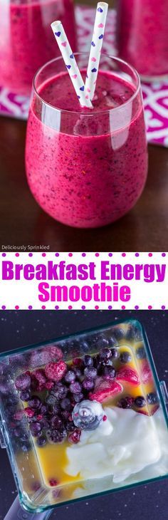 breakfast energy smoothie with blueberries and yogurt