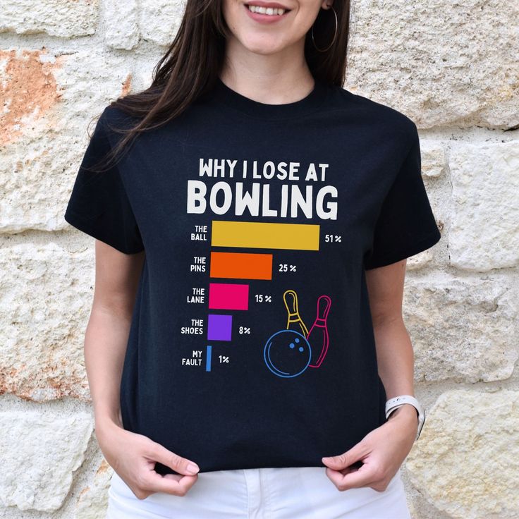 Strike up some laughs with our funny bowling shirt! This hilarious t-shirt is perfect for men and women who love to hit the lanes. Featuring a clever bowling-themed design, it's sure to be a strike with your bowling team or as a gift for the bowler in your life. Whether you're aiming for a perfect game or just having fun, this shirt will keep you in good spirits! The unisex heavy cotton tee is the basic staple of any wardrobe. It is the foundation upon which casual fashion grows. All it needs is Funny Black Sports T-shirt, Funny Text Crew Neck Tops For Sports Events, Fun Graphic Print T-shirt For Sports Events, Black T-shirt With Funny Text For Sports Events, Funny Text Short Sleeve Tops For Sports Events, Funny Text Short Sleeve T-shirt For Sports Events, Short Sleeve Tops With Funny Text For Sports Events, Funny Bowling Shirts, Team Tshirt