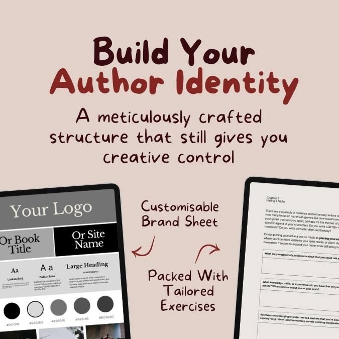 an image of a computer screen with the words build your author identity on it and a tablet