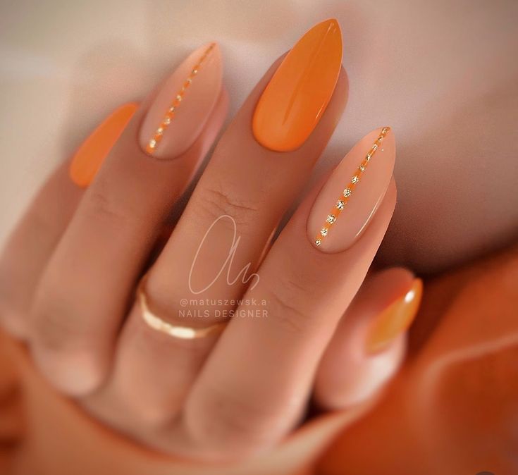 Orange Nails, Classy Nails, Fancy Nails, Chic Nails, Dope Nails, Short Acrylic Nails, Cute Acrylic Nails, Perfect Nails, Acrylic Nail Designs